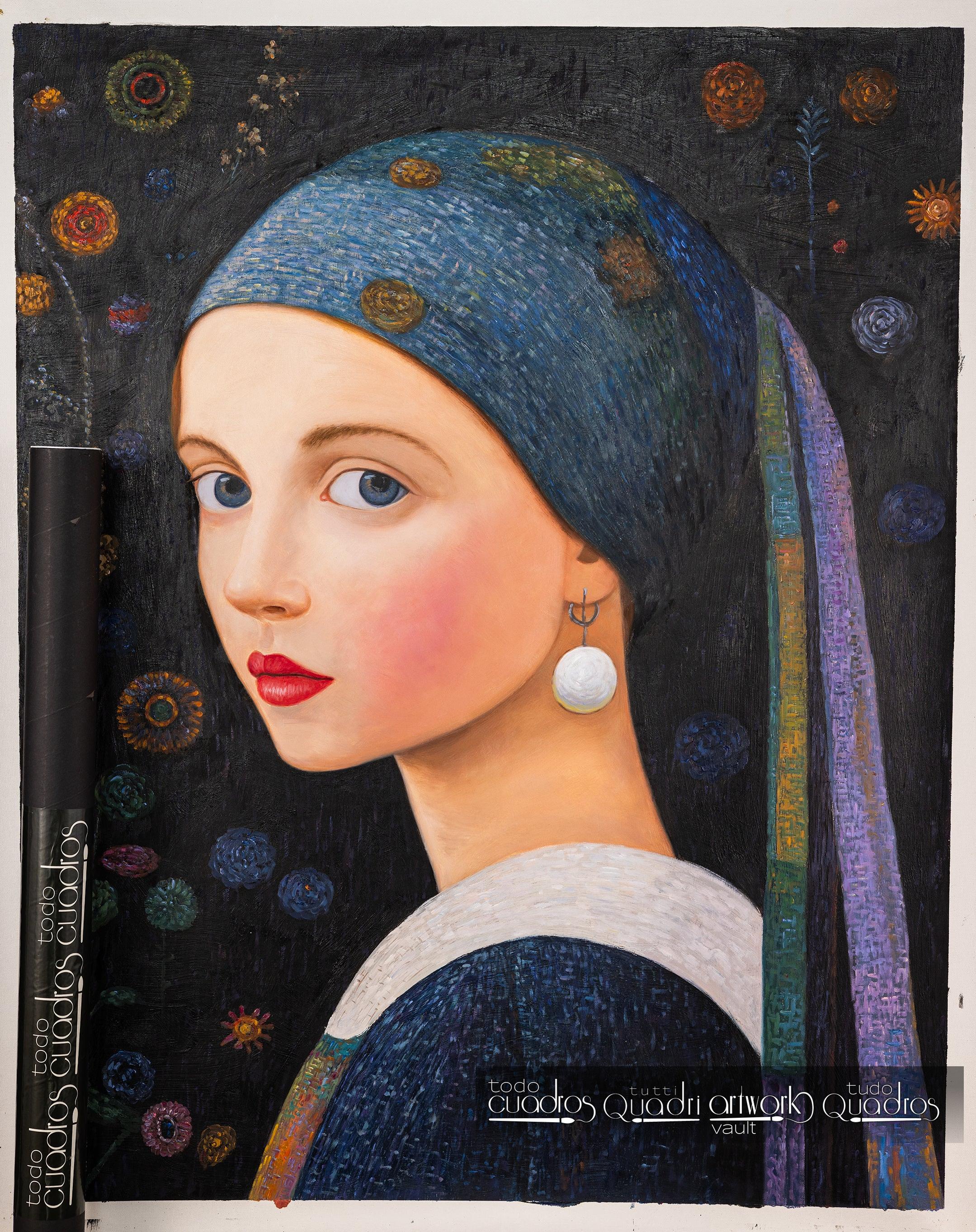 Transformación klimtiana de la joven de la perla, estilo Klimt