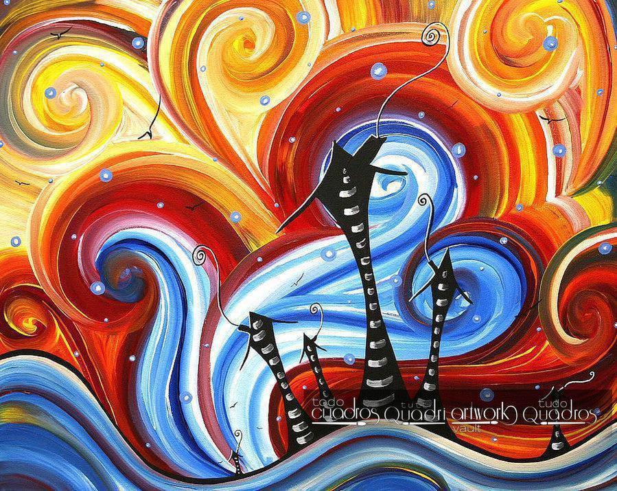 Casas, agua y viento, óleo