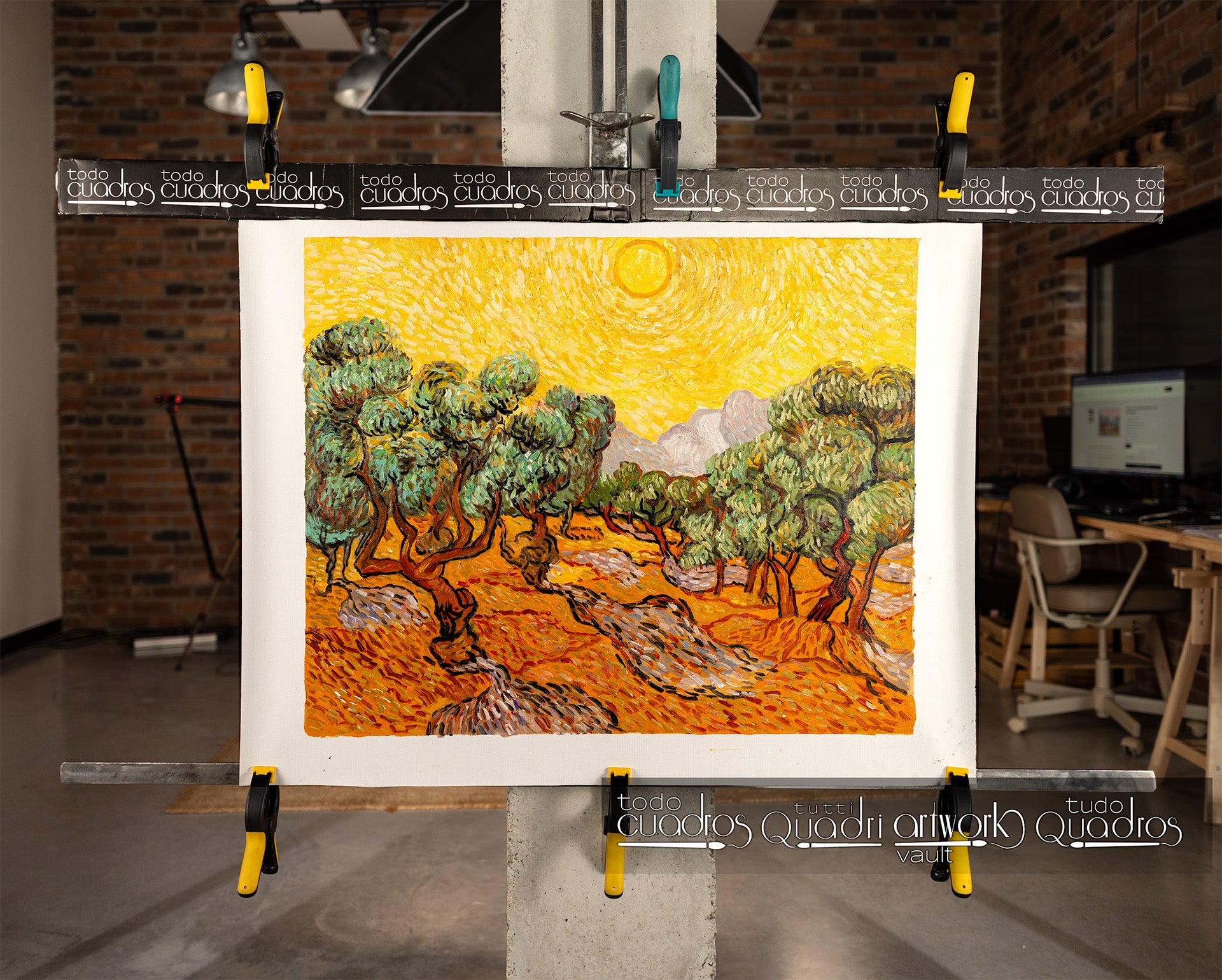 Olivos con cielo amarillo y sol, Van Gogh