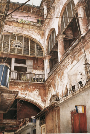 Pintura del interior de construcción en Cuba.