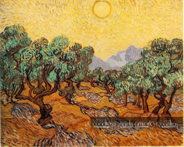 Olivos con cielo amarillo y sol, Van Gogh