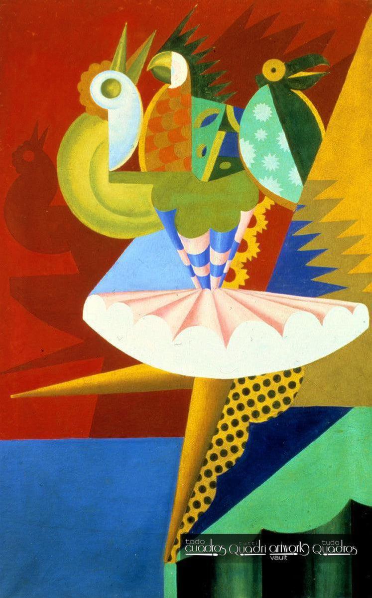 Rotación de bailarina y papagayos, Depero