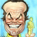 Dibujo divertido de Nicholson recibiendo un Oscar.