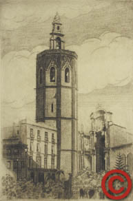 Torre valenciana a un costado de la catedral, el Miguelete.