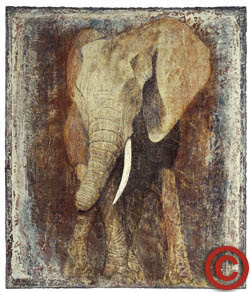 Obra pictórica de elefantes africanos.