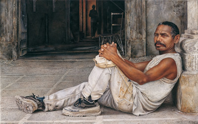 Pintura de hombre cubano descansando.
