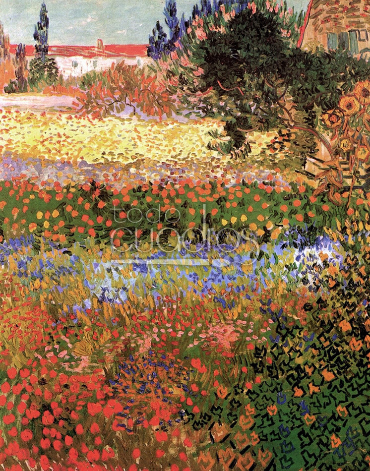 Por el contrario conciencia primer ministro Flowering Garden de Van Gogh, cuadro de puntillismo, lámina.